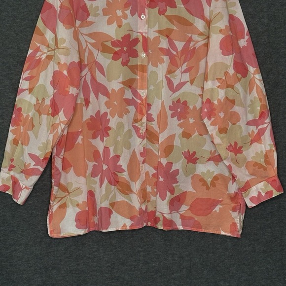 Liz Claiborne Woman 2X Blouse Button Front Floral Print 100% Cotton Long Sleeve - Picture 3 of 15